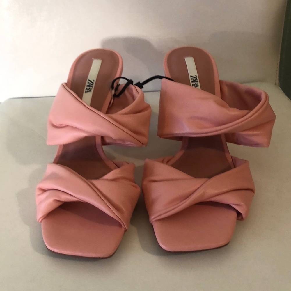 Pink open toe heels